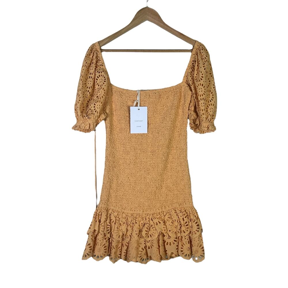 NWT Significant Other Elsa Dress Womens 2 Orange Eyelet Puff Sleeve Smocked Boho - Picture 7 of 10